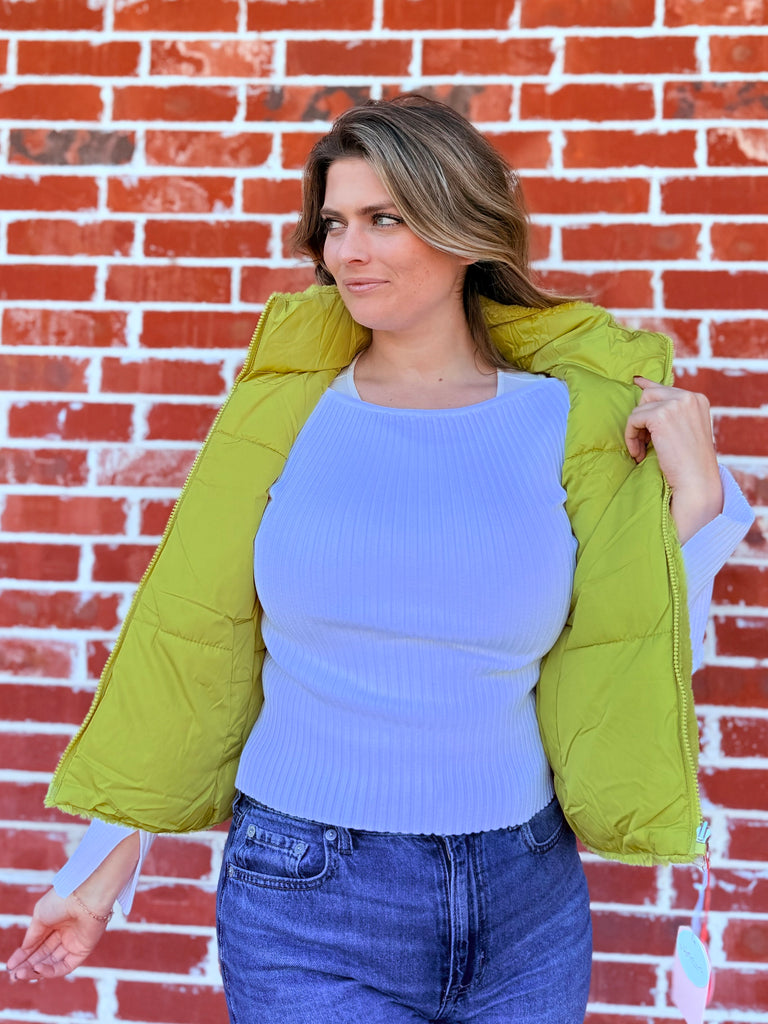 Switch It Up Fur & Puffer Vest - Lime Please