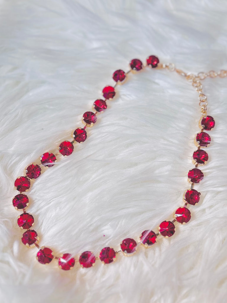 Joelle Sparkling Crystal Necklace - Red