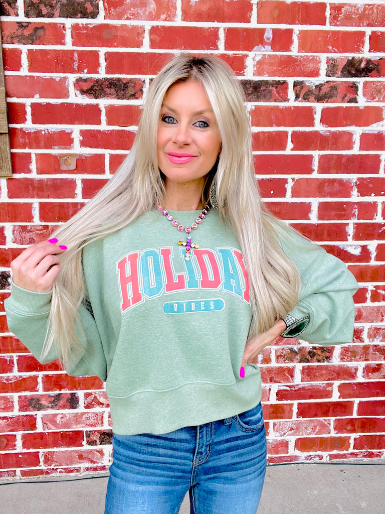Dusted Green Holiday Vibes Crewneck Sweater