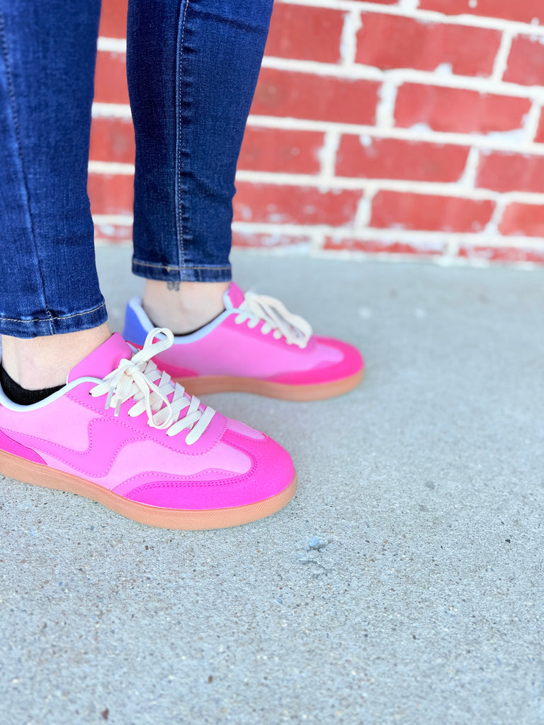 Raina Everyday Low Top Stripe Sneaker Shoes - Fuchsia