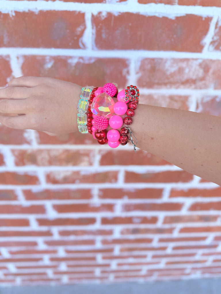 Absolutely In Love Pink & Red Beaded Bracelet Set