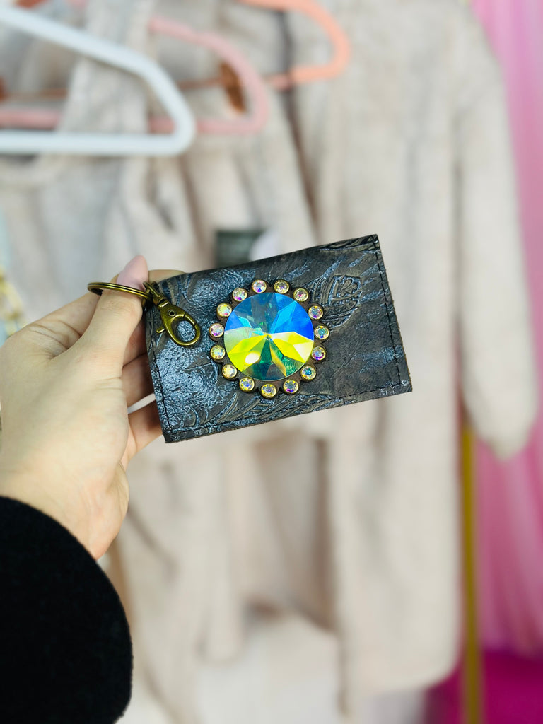 Feathered Indian Leather & Crystal Becca Card Holder