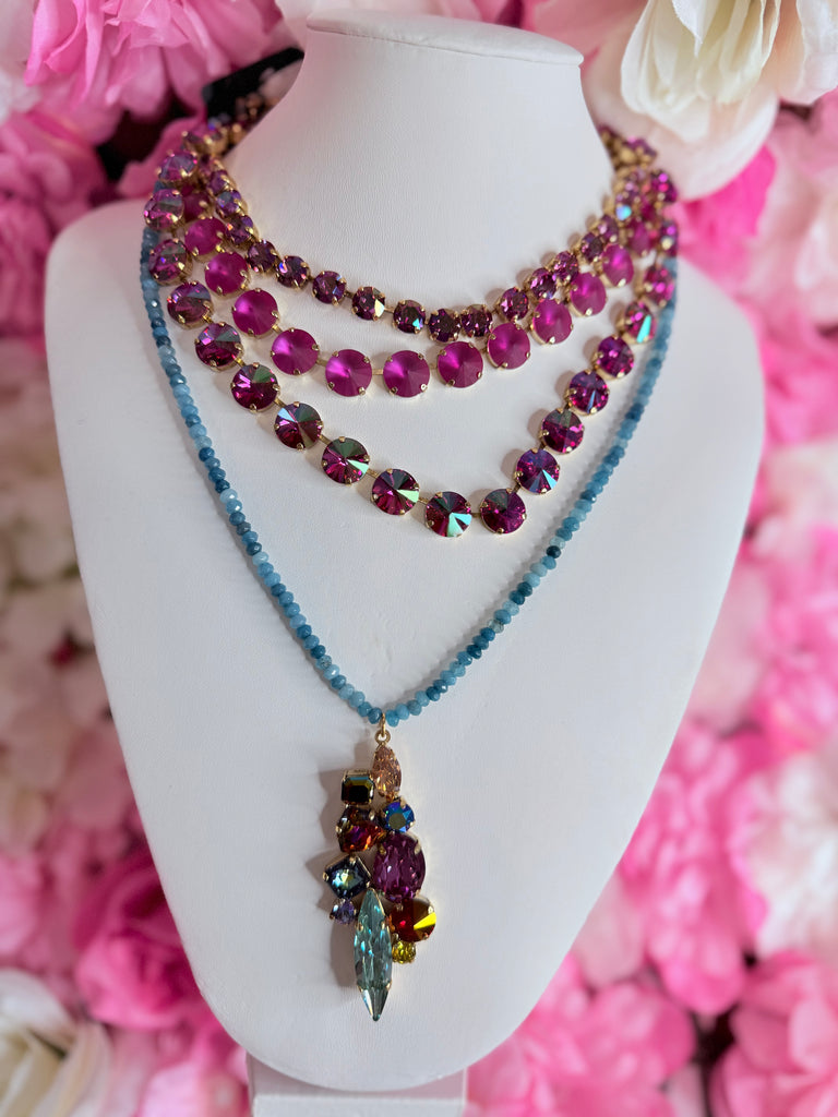 Gold Oakland Bohemian Wonderland Swarovski Necklace- Dark Rose Glimmer