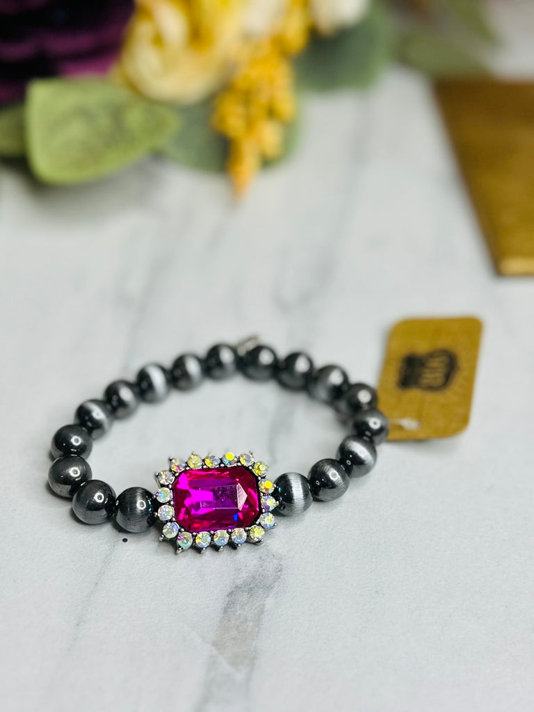 Navajo & Fuchsia Crystal Bracelet