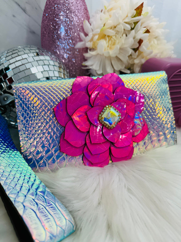 AB & Taffy Pink Hologram Leather Fallon Wallet/Wristlet