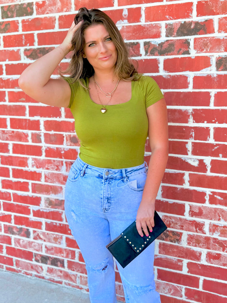 Olive Green Scoop Neck Bodysuit