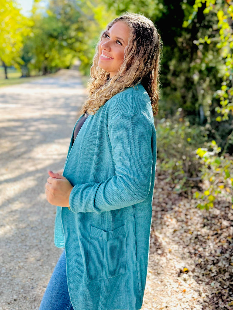 Jaded Blues Ribbed Cozy Cardigan