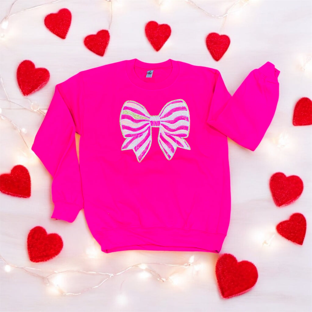 Pretty Little Ribbon Pink Patch Graphic Crewneck Pullover