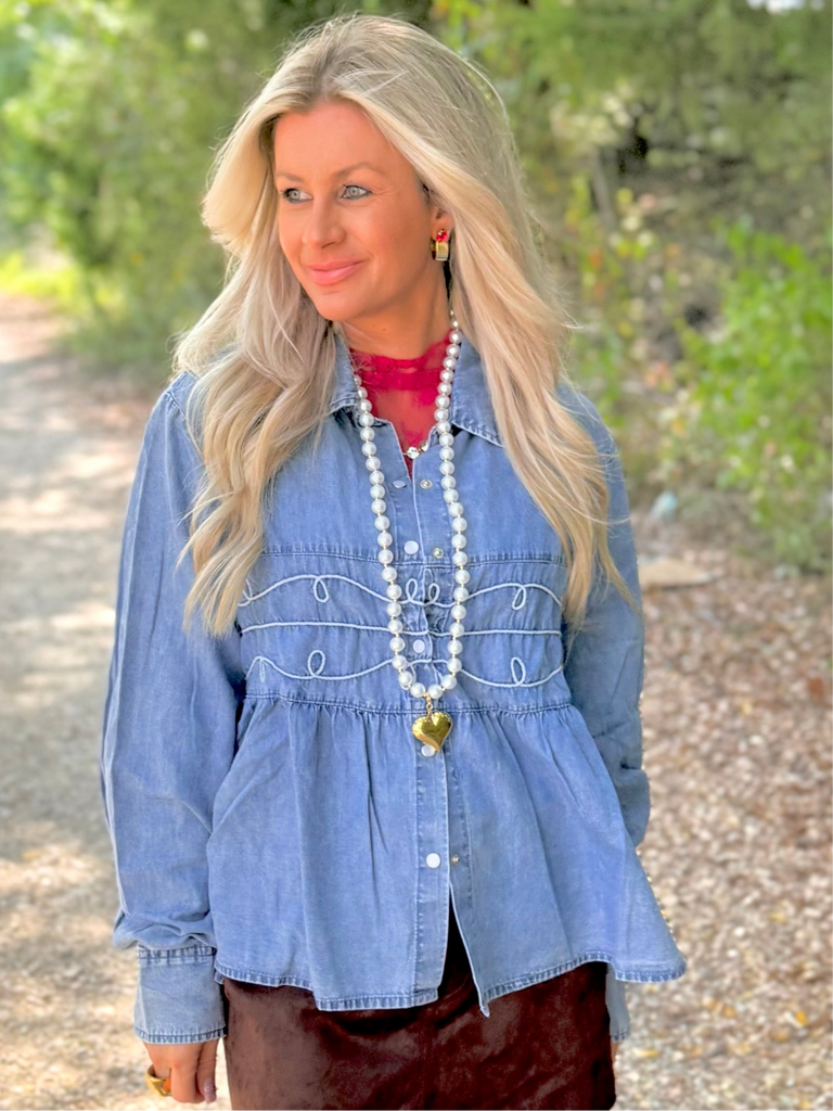 Loopty Lou Long Sleeve Denim Top By 2Fly