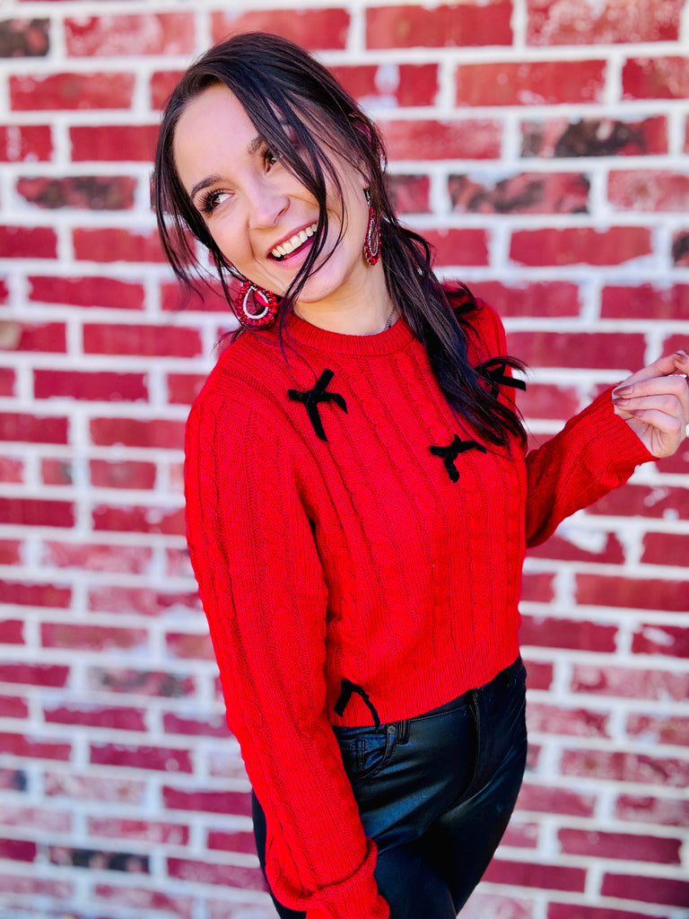 Red Tied Down Knitted Bow Sweater