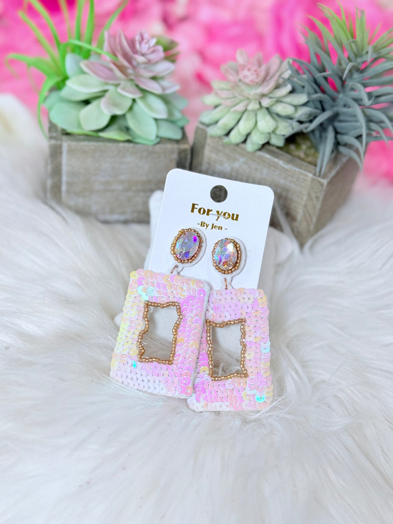 Sequin Ivory AB Rectangle Earrings