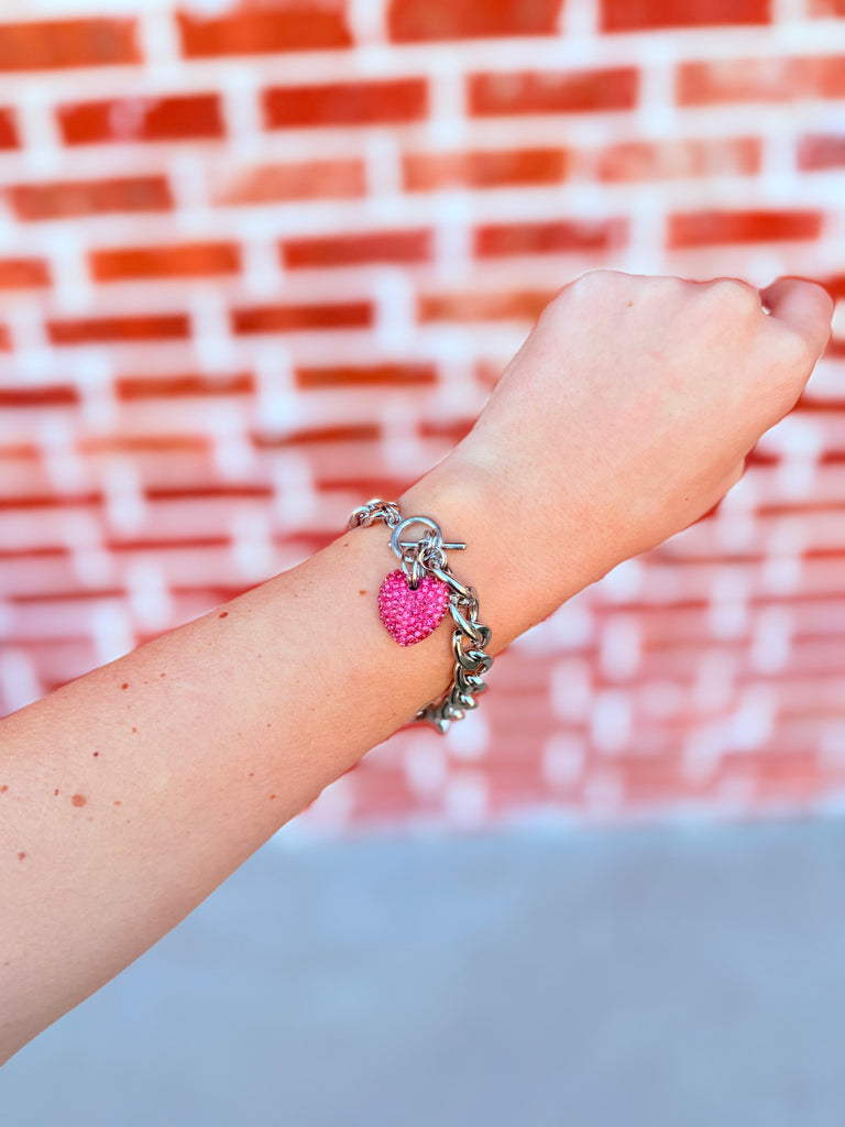 Little Miss Lover Crystal Heart Link Bracelet in Blush and Silver