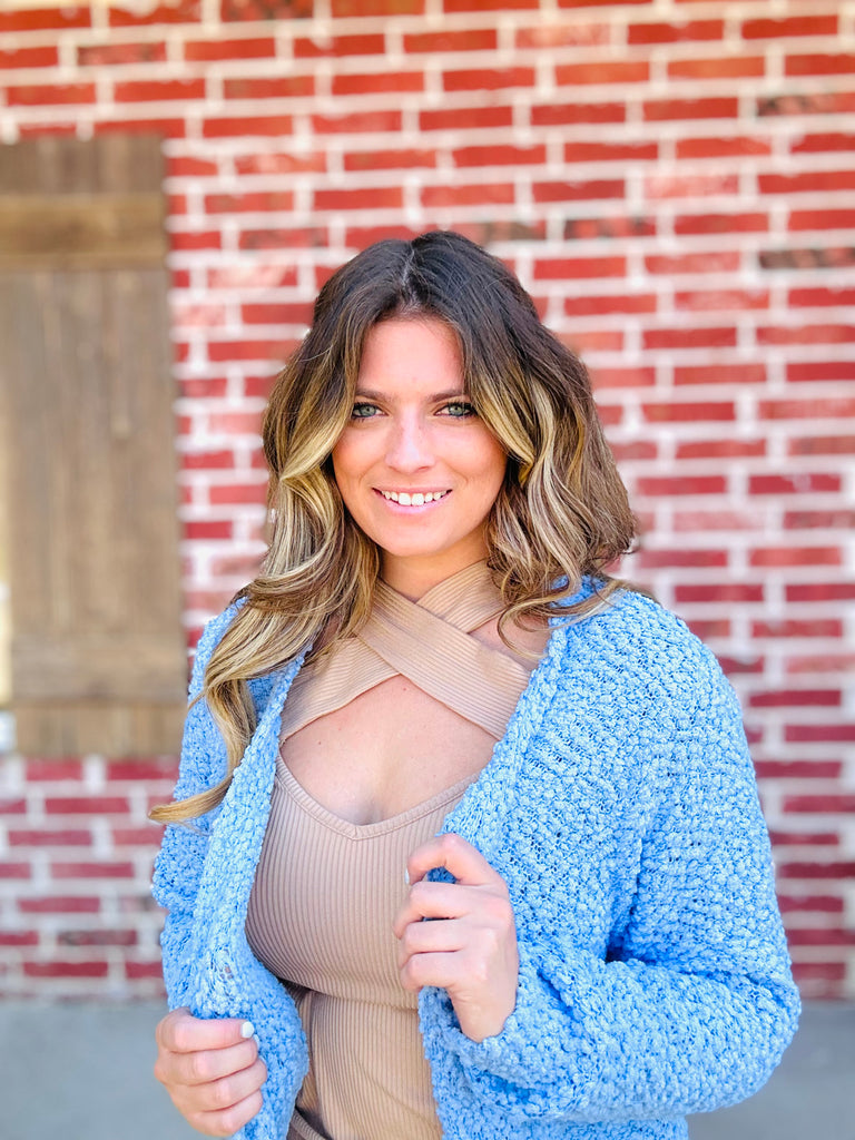 *Doorbuster!* Periwinkle Spring Blue What's Poppin Cozy Cardigans