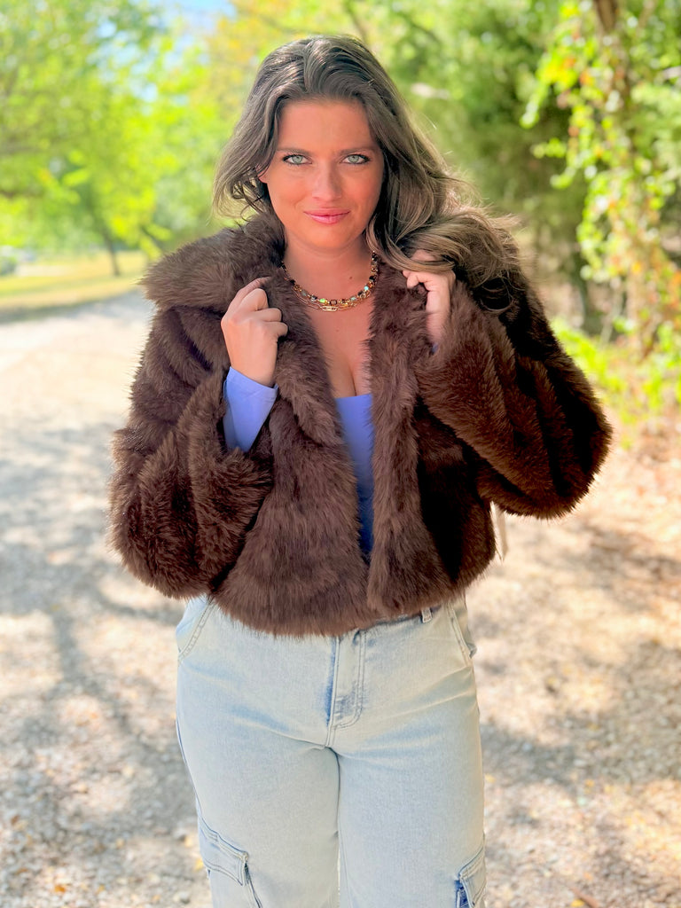 Glam Nights Faux Fur Jacket - Brown