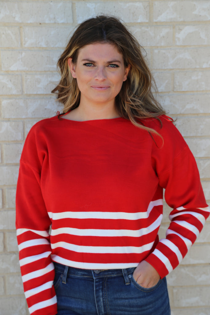 Candy Crush Red Striped Viscose Sweater Top