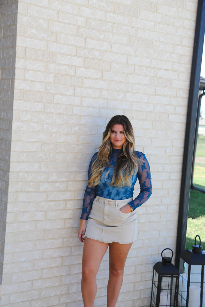 Navy Teal Vintage & Lace Mesh Long Sleeve