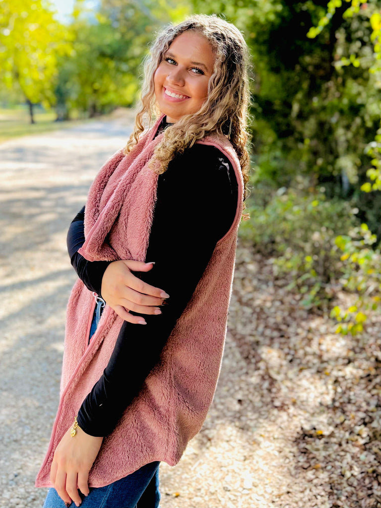 Cozy Calls Faux Shearing Vest- MAUVE