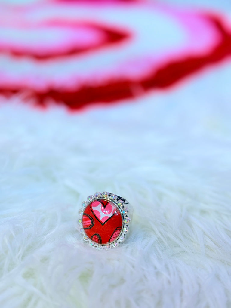 Red So Loved Graphic Heart Ring