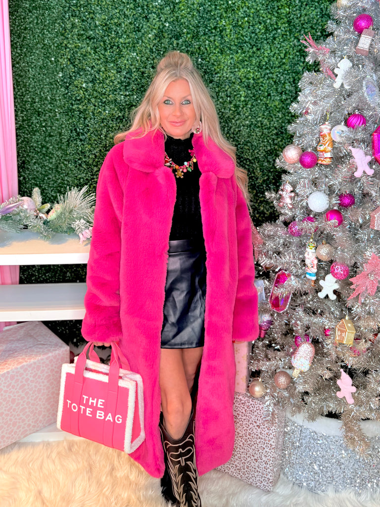 Chic & Cozy Faux Fur Coat - Hot Pink