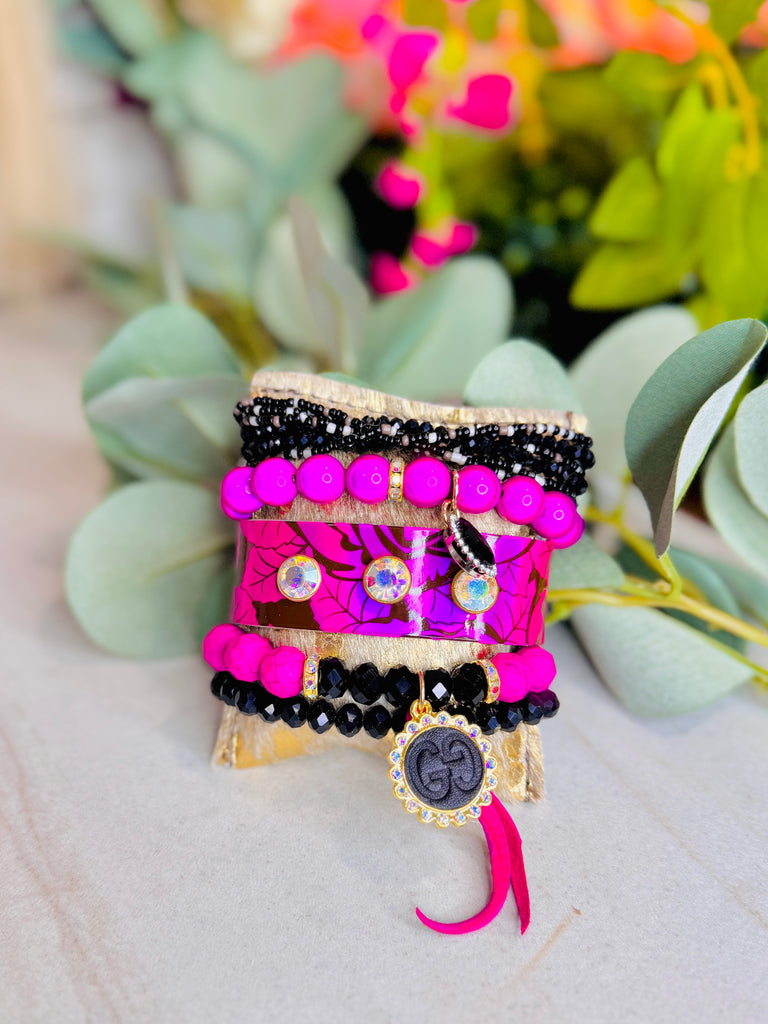 Bold Magenta Holo Roses Pillow Stack