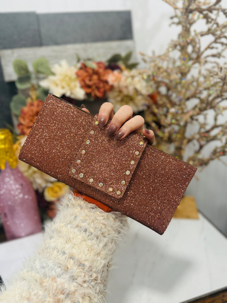 Dark Coffee Matte Glitter AB Wallet Clutch