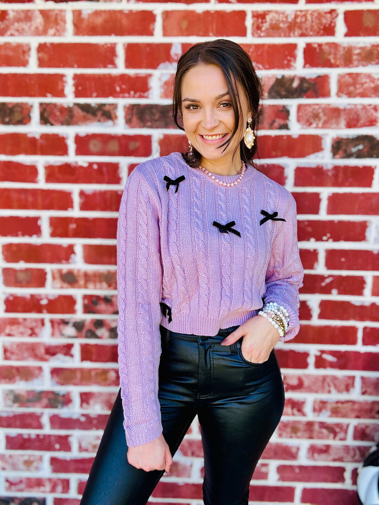 Pink Tied Down Knitted Bow Sweater