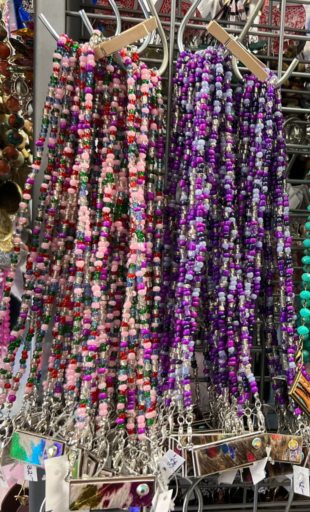 Purple Multi Beaded & Barred Leather Necklace