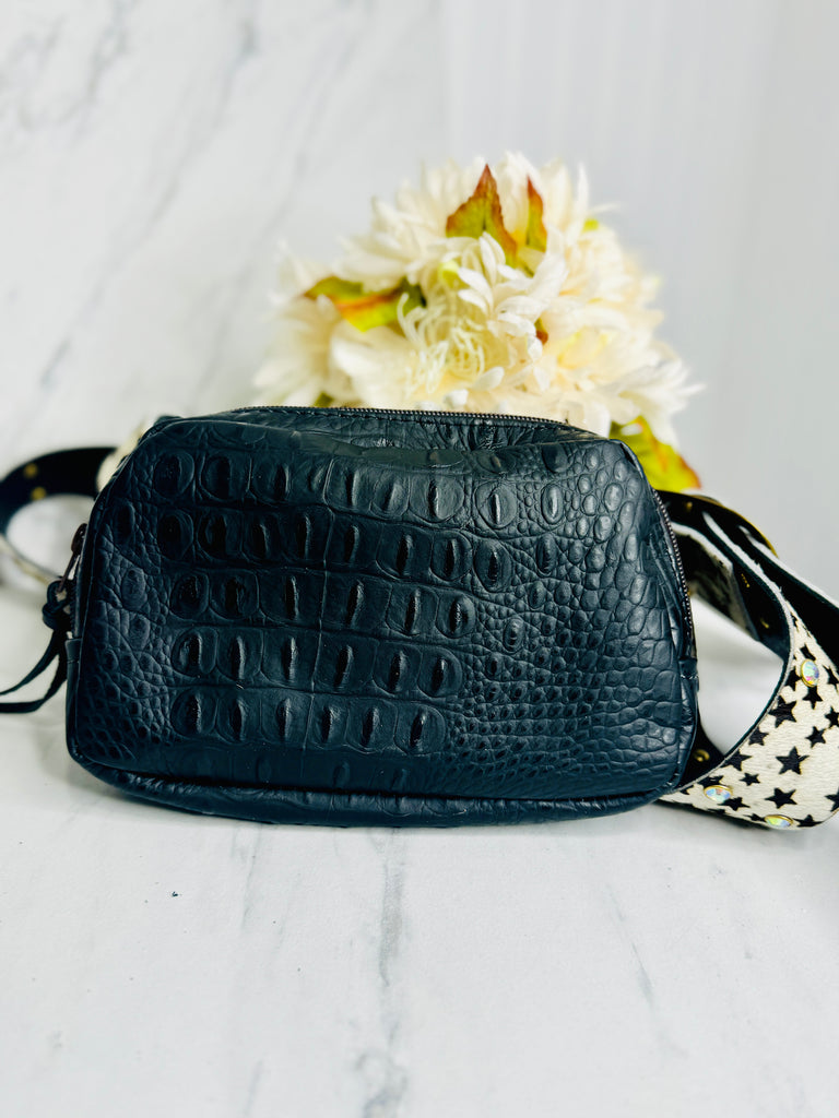 Two Tone Starry Hide & Black Leather Paige Crossbody