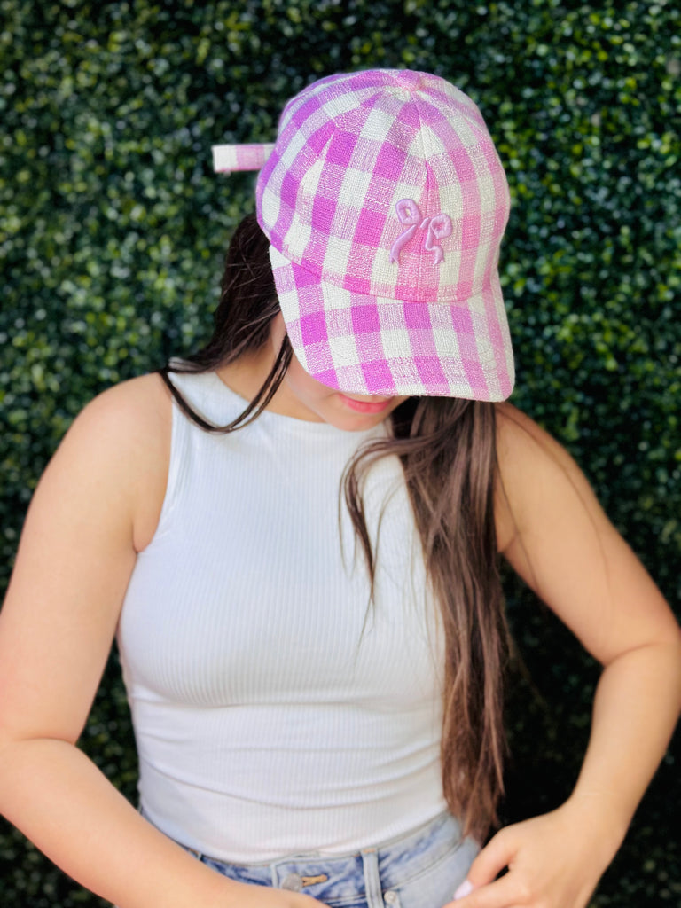 Light Pink Checkered Fancy Ball Cap Hat