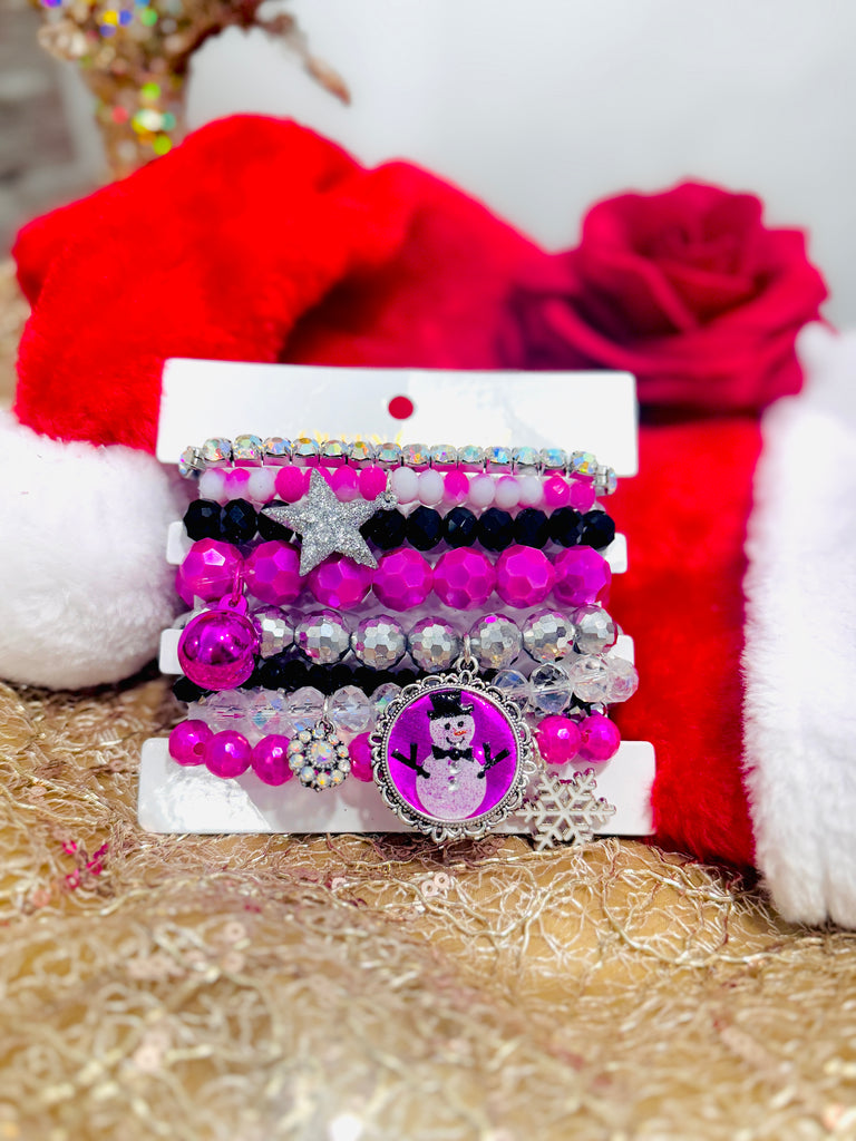 Melting For Magenta Snowman Bracelet Stack