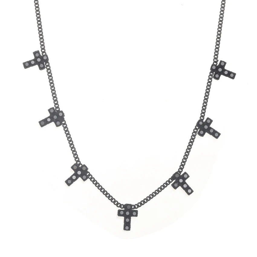 Multi Cross Antique Smutt Jet Swarovski Necklace