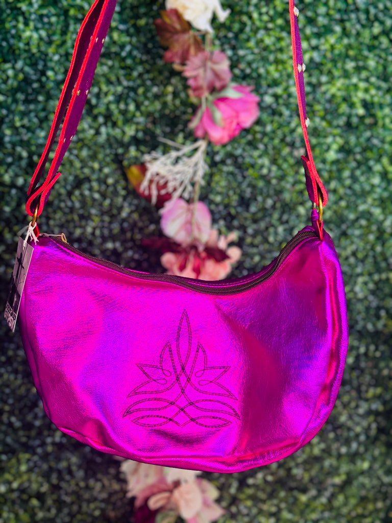 Magenta Metallic Leather & Stitched Roxie Purse