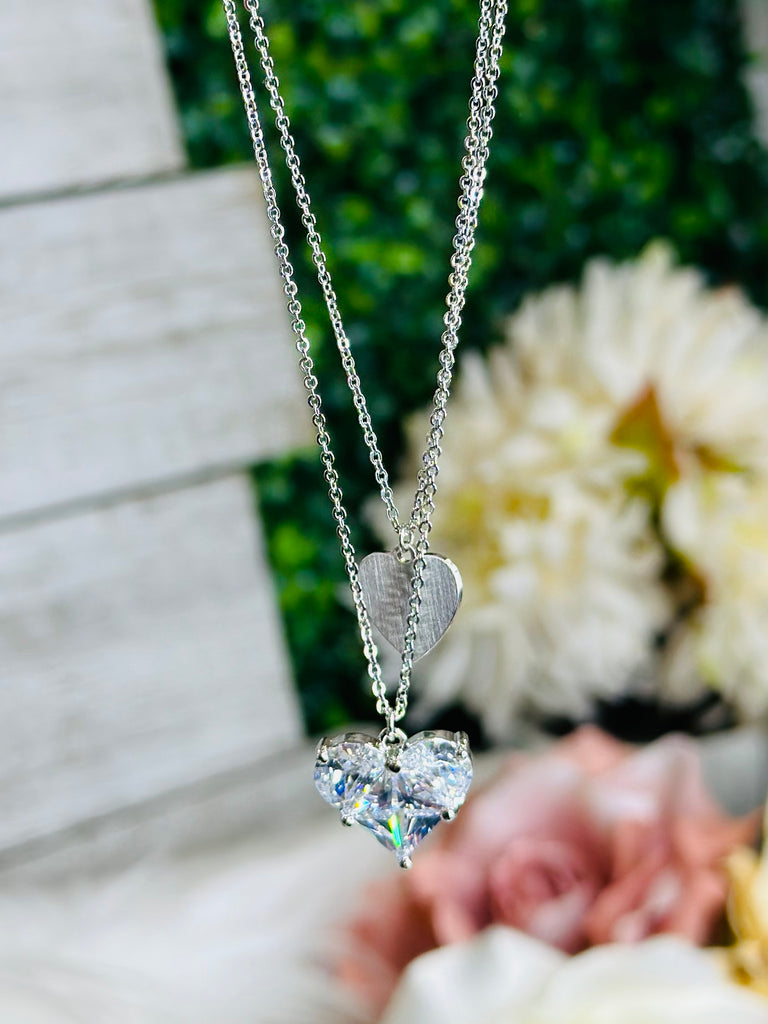 Silver Princess Heart Crystal Necklace