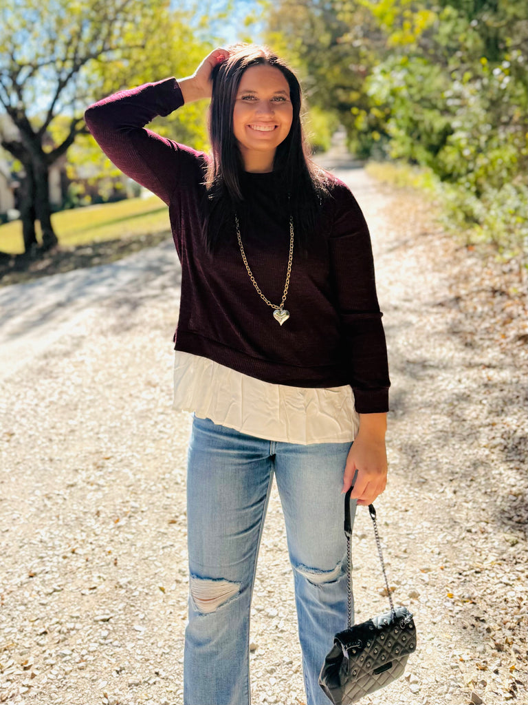 Fall In Love Layered Ruffle Top - Burgundy