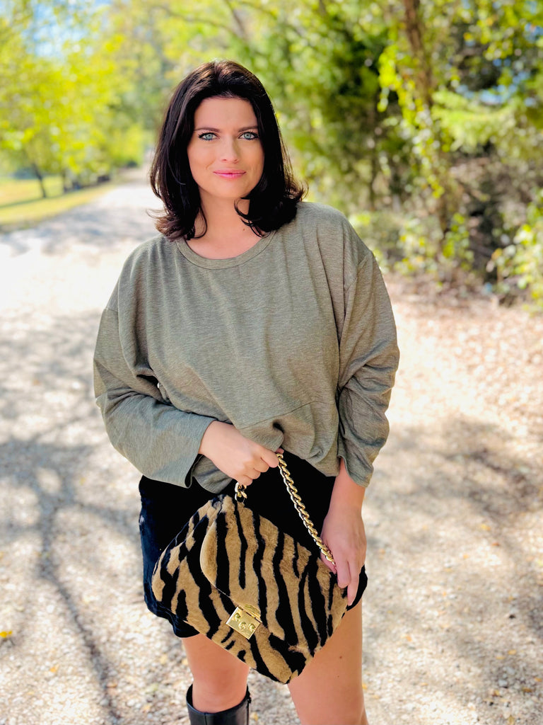 Soft Ash Green Hi-Low Fleece Top