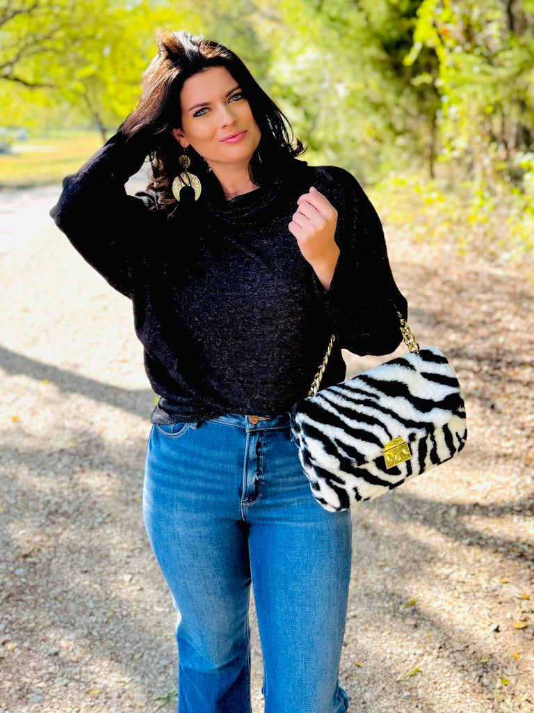 Heathered Black Cowl Neck Fleece Sweater