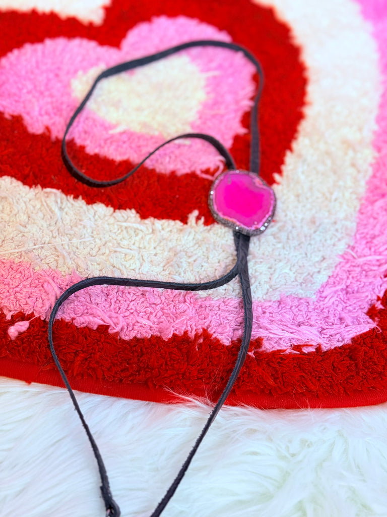 Magenta Marble Slab & Leather Bolo Necklace