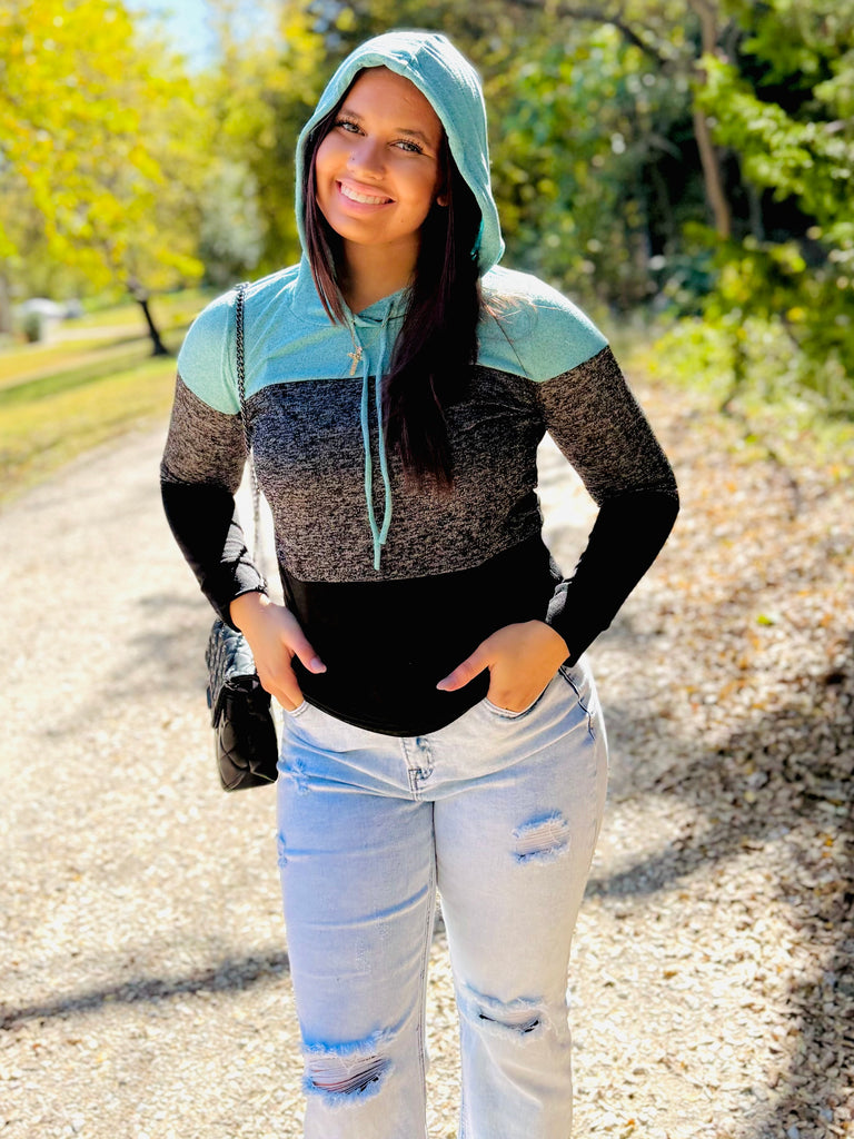 Out And About Color Block Hoodie - Mint