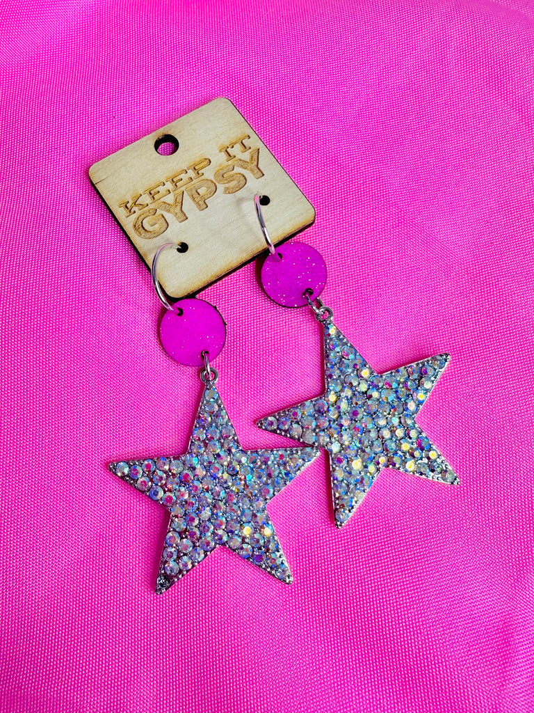 Pink and Crystal Star Earrings