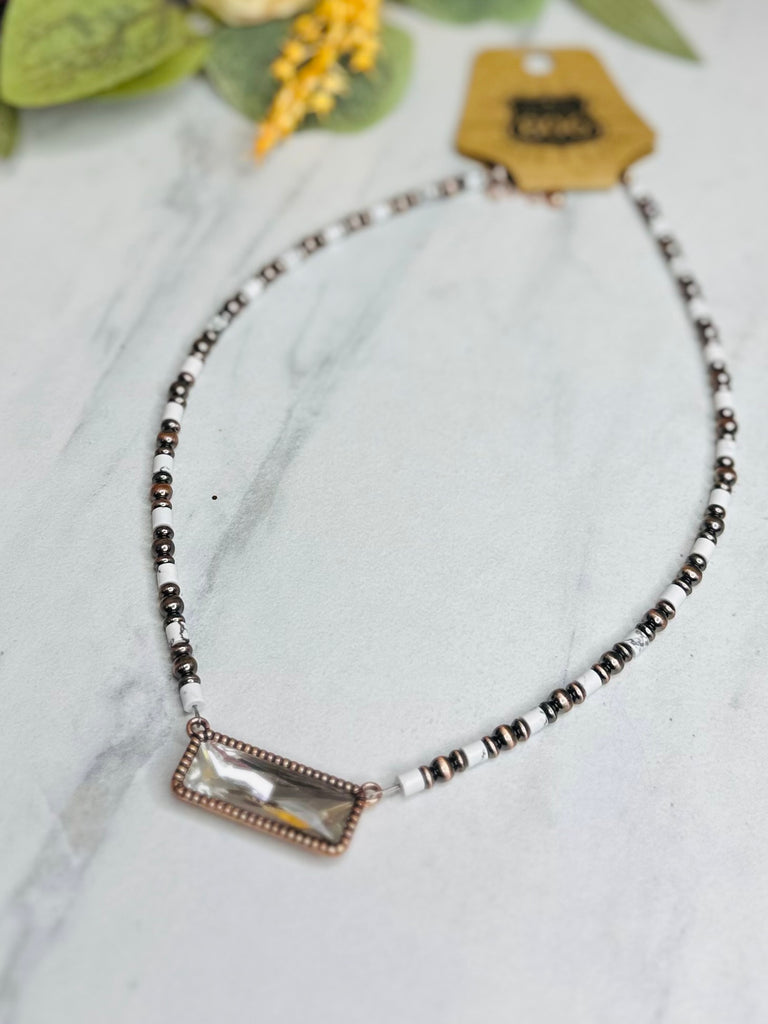 Vintage Copper Crystal Bar Necklace