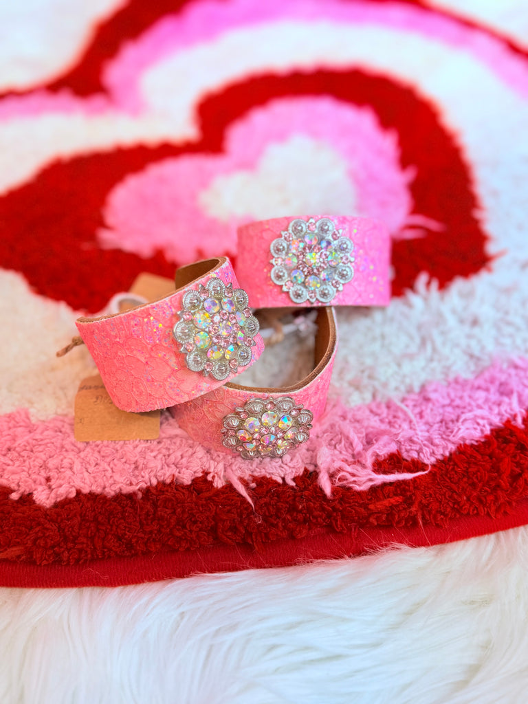 Blushing Angel Glitter Leather Cinch Cuff