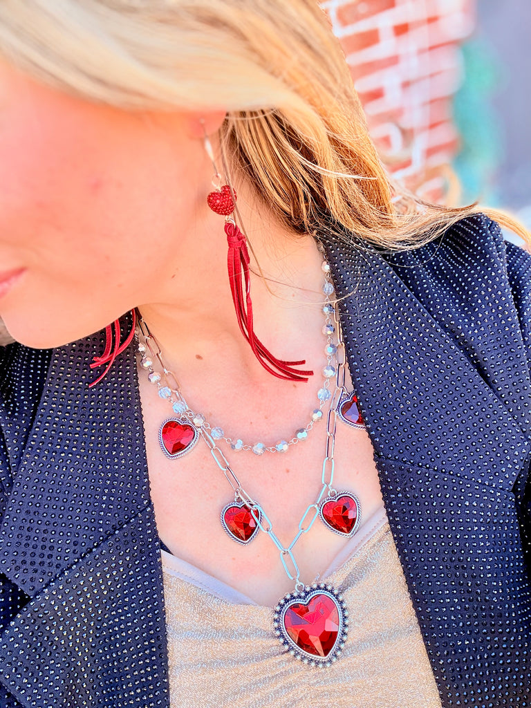 Red Heart Heartbreaker Crystal and Leather Earrings