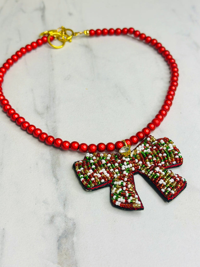 Beaded Holiday Bow Necklace