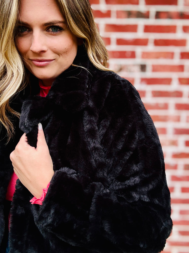 Black Collared Striped Fur Coat