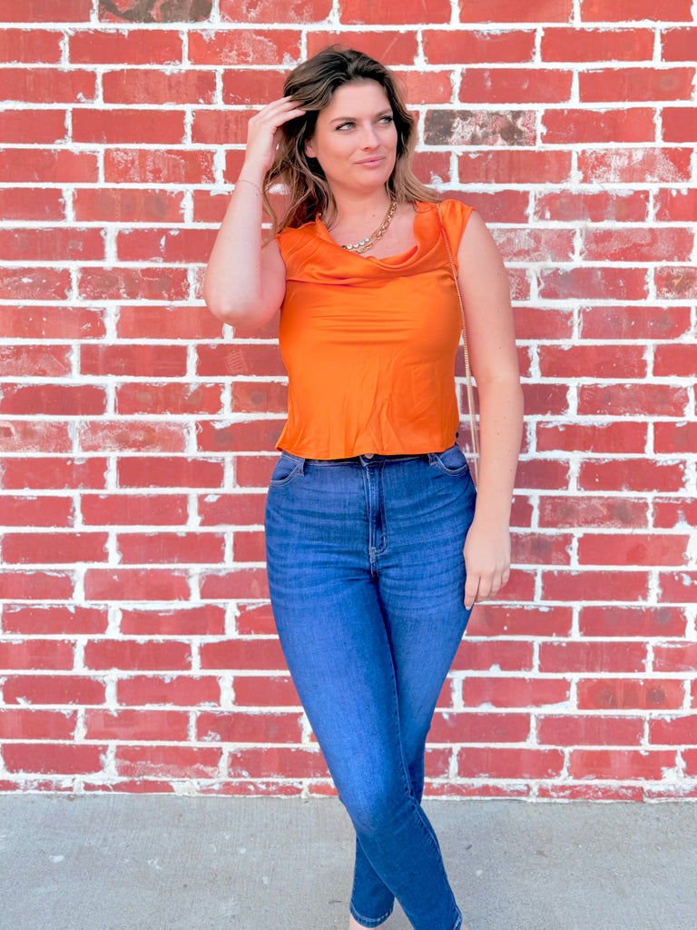 Satin & Sugar Summer Cowl Top-Orange