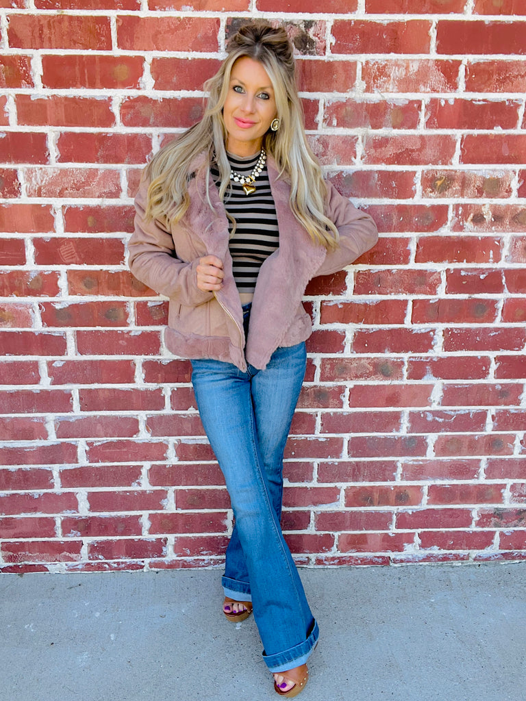 Not Your Grandmothers Old Money Moto Jacket- Dusty Pink