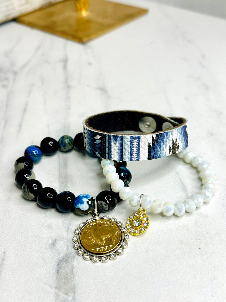 Navy Vintage Gold Coin Bracelet Set