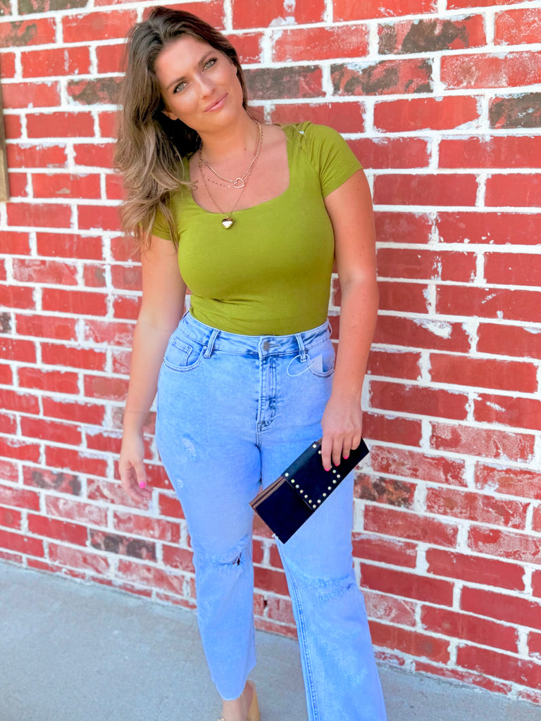 Olive Green Scoop Neck Bodysuit