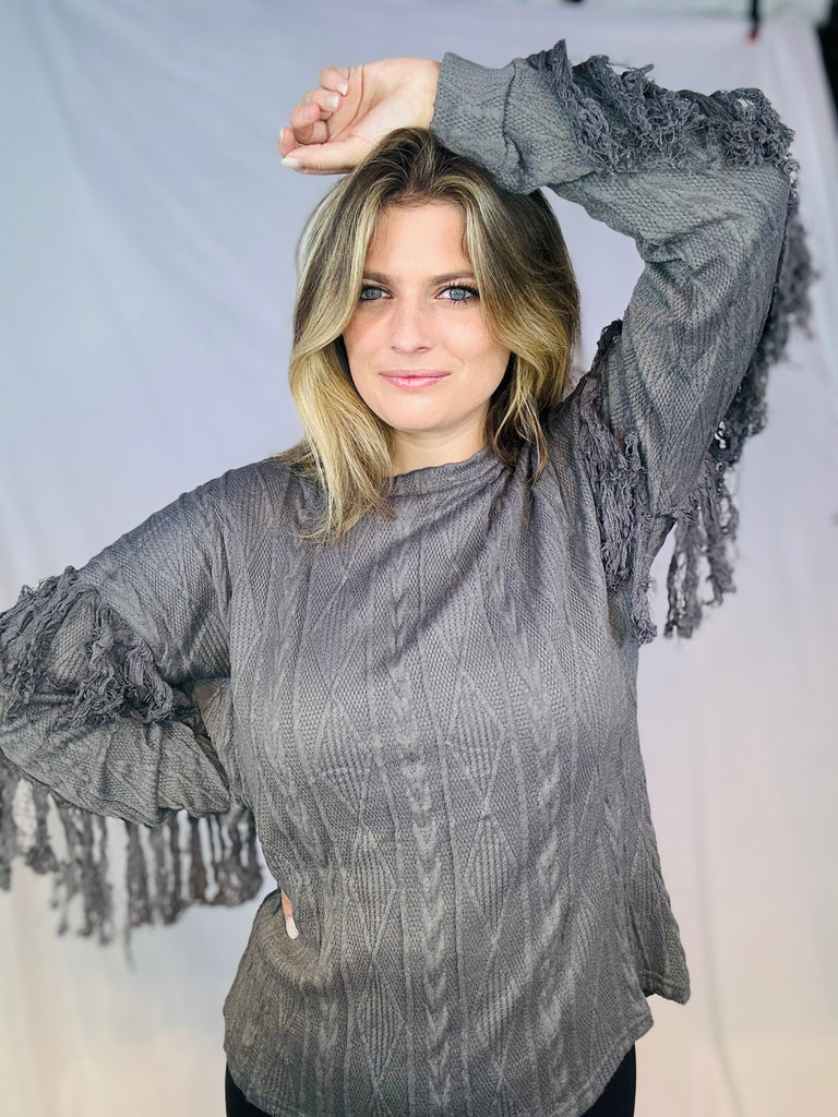 Smokey Grey Fringe Sweater