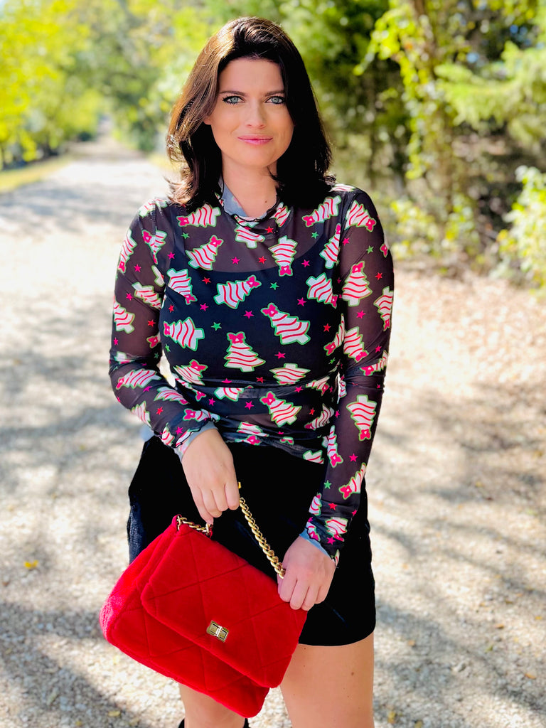 Keigan Mesh Top - Bow Christmas Treats